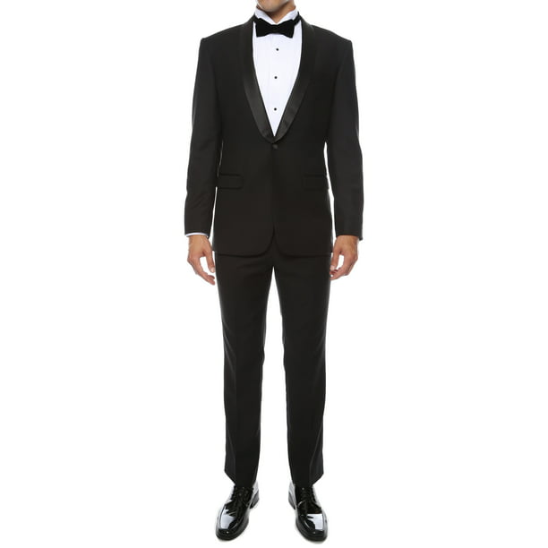 Ferrecci Mens Reno Slim Fit Shawl Lapel Collar 2 Piece Tuxedo Suit Set Tux Blazer Jacket and Pants